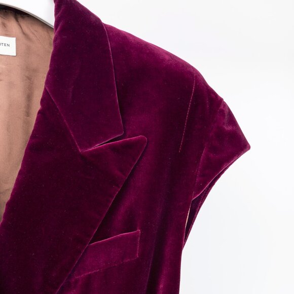 Dries Van Noten AW/20 Runway Rawn Shortbis Dark-Pink Velvet Cap-Sleeve Coat - Picture 5 of 12